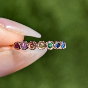 14k Yellow Gold Emerald Ruby Sapphire Bezel Band